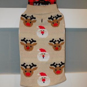 WOOF Reindeer Snowman Beige Knit Sweater Pet Sweater Size L NEW